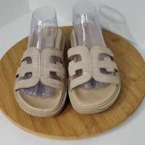 Sam Edelman Valeri Platform Slide Sandals Almond Neutral Leather Size 8.5